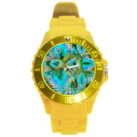 Crystal Gold Peacock, Abstract Mystical Lake Plastic Sport Watch (Large) from ArtsNow.com Front