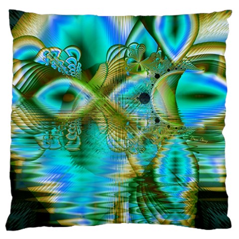 Crystal Gold Peacock, Abstract Mystical Lake Large Cushion Case (Two Sided)  from ArtsNow.com Front