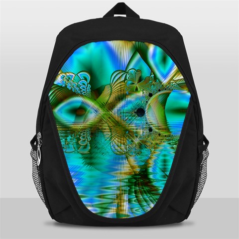 Crystal Gold Peacock, Abstract Mystical Lake Backpack Bag from ArtsNow.com Front