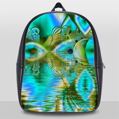 Crystal Gold Peacock, Abstract Mystical Lake School Bag (XL) from ArtsNow.com Front