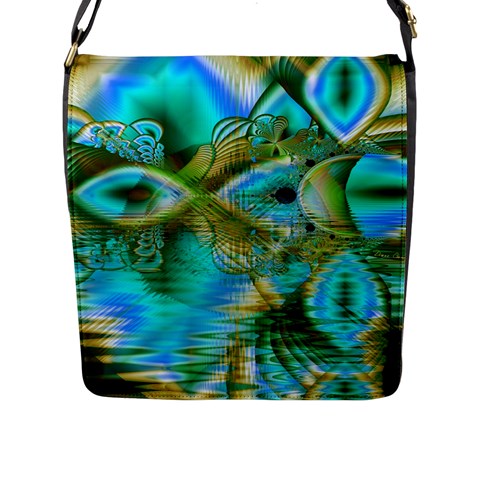 Crystal Gold Peacock, Abstract Mystical Lake Flap Closure Messenger Bag (Large) from ArtsNow.com Front