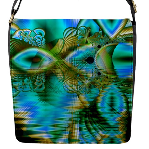 Crystal Gold Peacock, Abstract Mystical Lake Flap Closure Messenger Bag (Small) from ArtsNow.com Front