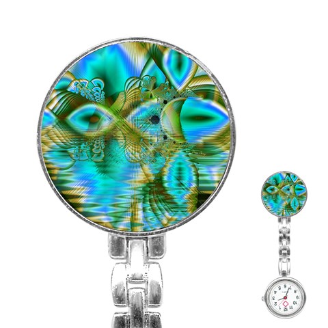 Crystal Gold Peacock, Abstract Mystical Lake Stainless Steel Nurses Watch from ArtsNow.com Front