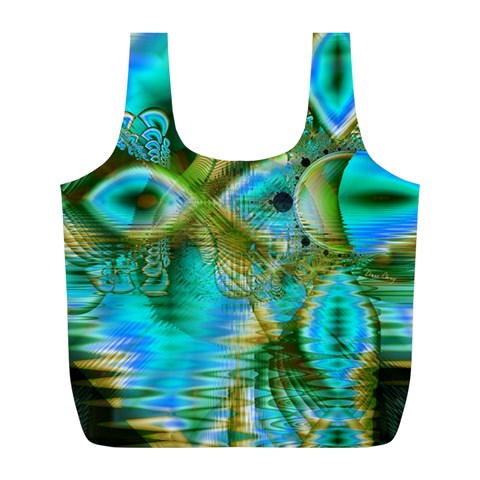 Crystal Gold Peacock, Abstract Mystical Lake Reusable Bag (L) from ArtsNow.com Front