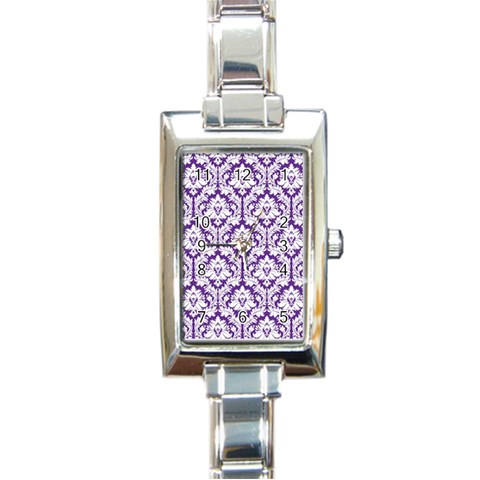 White on Purple Damask Rectangular Italian Charm Watch from ArtsNow.com Front