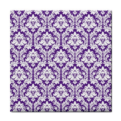 White on Purple Damask Ceramic Tile from ArtsNow.com Front