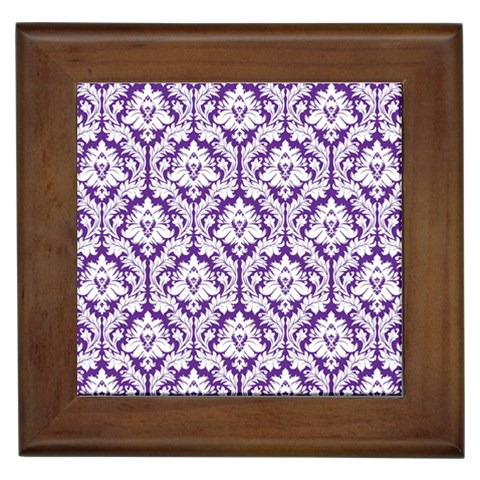 White on Purple Damask Framed Ceramic Tile from ArtsNow.com Front