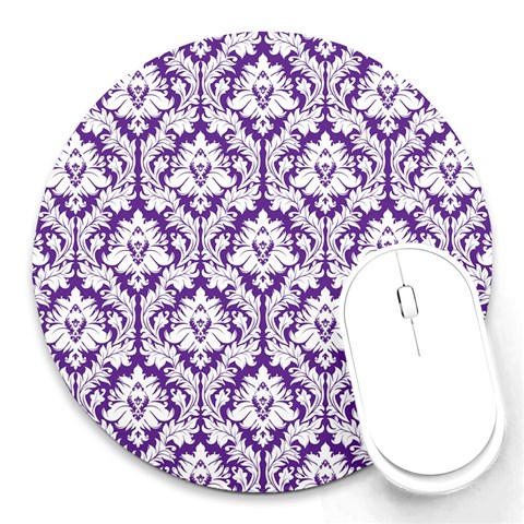 White on Purple Damask 8  Mouse Pad (Round) from ArtsNow.com Front