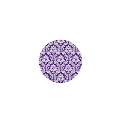 White on Purple Damask 1  Mini Button from ArtsNow.com Front