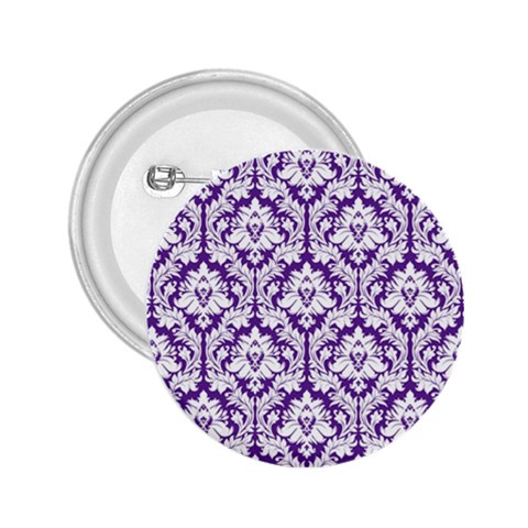 White on Purple Damask 2.25  Button from ArtsNow.com Front