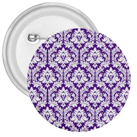 White on Purple Damask 3  Button from ArtsNow.com Front