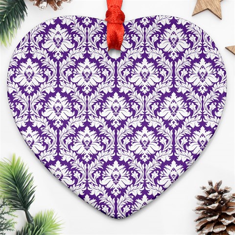 White on Purple Damask Heart Ornament from ArtsNow.com Front