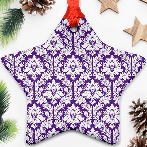 White on Purple Damask Star Ornament from ArtsNow.com Front