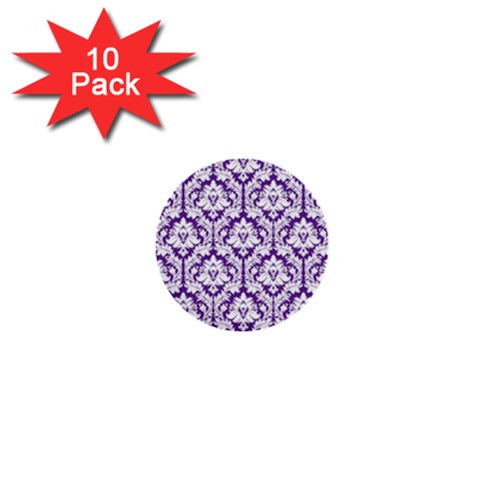 White on Purple Damask 1  Mini Button (10 pack) from ArtsNow.com Front