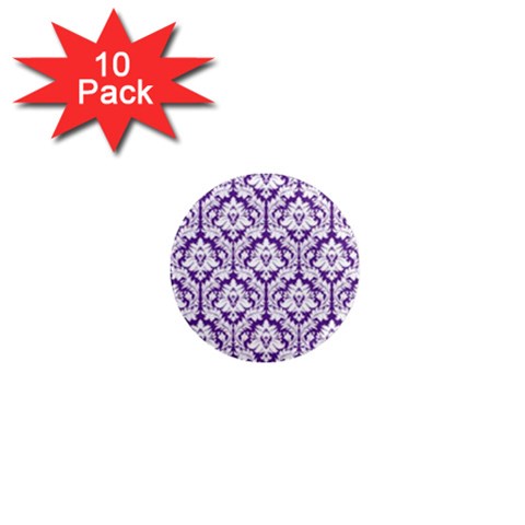 White on Purple Damask 1  Mini Button Magnet (10 pack) from ArtsNow.com Front