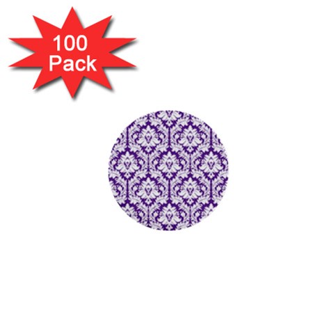 White on Purple Damask 1  Mini Button (100 pack) from ArtsNow.com Front