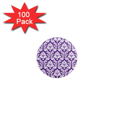 White on Purple Damask 1  Mini Button Magnet (100 pack) from ArtsNow.com Front