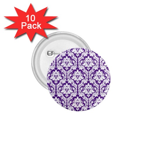 White on Purple Damask 1.75  Button (10 pack) from ArtsNow.com Front