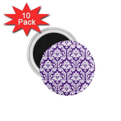 White on Purple Damask 1.75  Button Magnet (10 pack) from ArtsNow.com Front