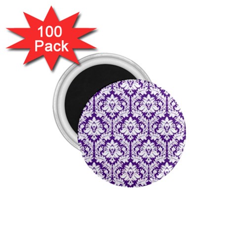 White on Purple Damask 1.75  Button Magnet (100 pack) from ArtsNow.com Front