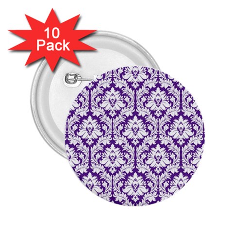 White on Purple Damask 2.25  Button (10 pack) from ArtsNow.com Front