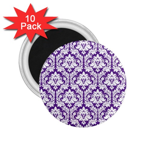 White on Purple Damask 2.25  Button Magnet (10 pack) from ArtsNow.com Front