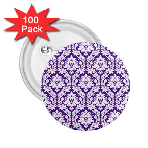 White on Purple Damask 2.25  Button (100 pack) from ArtsNow.com Front