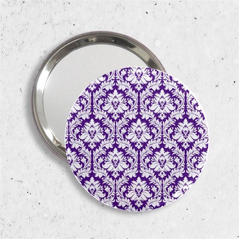 White on Purple Damask Handbag Mirror (2.25 ) from ArtsNow.com Front