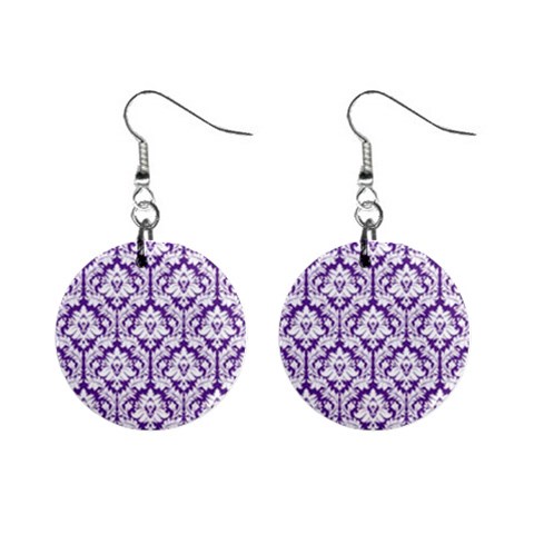 Royal Purple Damask Pattern 1  Button Earrings from ArtsNow.com Front