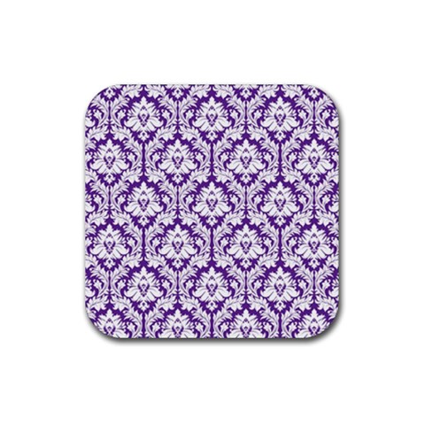 White on Purple Damask Drink Coaster (Square) from ArtsNow.com Front