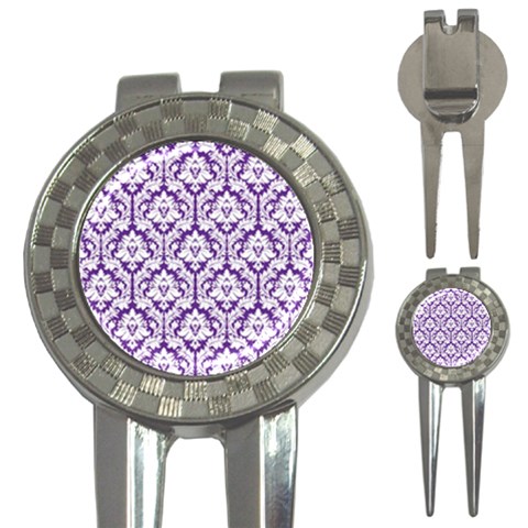 White on Purple Damask Golf Pitchfork & Ball Marker from ArtsNow.com Front