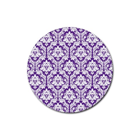 White on Purple Damask Drink Coaster (Round) from ArtsNow.com Front