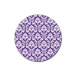 White on Purple Damask Drink Coaster (Round)