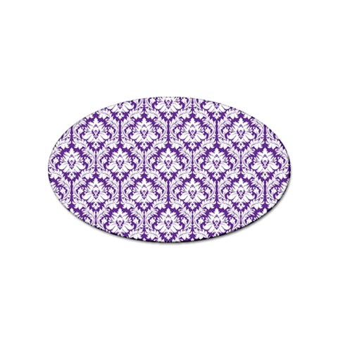 White on Purple Damask Sticker (Oval) from ArtsNow.com Front