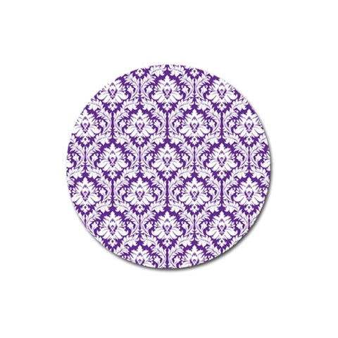 White on Purple Damask Magnet 3  (Round) from ArtsNow.com Front