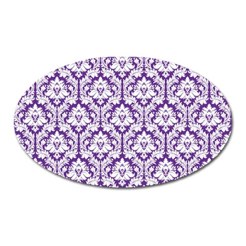 White on Purple Damask Magnet (Oval) from ArtsNow.com Front