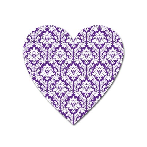 White on Purple Damask Magnet (Heart) from ArtsNow.com Front