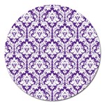 White on Purple Damask Magnet 5  (Round)