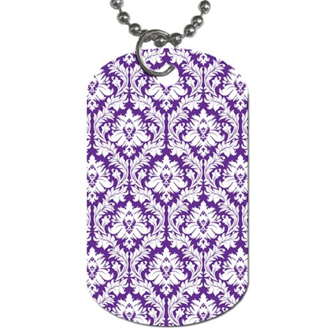 White on Purple Damask Dog Tag (One Sided) from ArtsNow.com Front