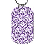 White on Purple Damask Dog Tag (One Sided)