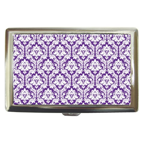 White on Purple Damask Cigarette Money Case from ArtsNow.com Front