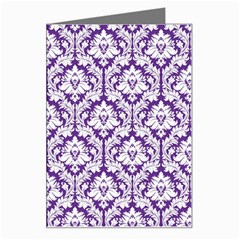 White on Purple Damask Greeting Card from ArtsNow.com Left