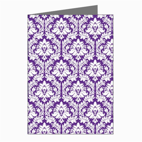 White on Purple Damask Greeting Card (8 Pack) from ArtsNow.com Left