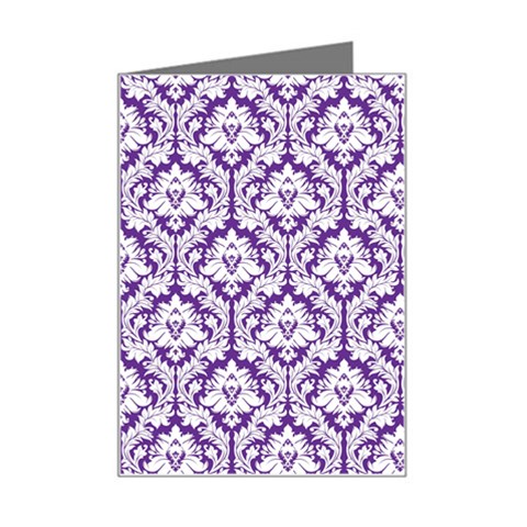 White on Purple Damask Mini Greeting Card from ArtsNow.com Left