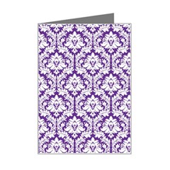 White on Purple Damask Mini Greeting Card from ArtsNow.com Left