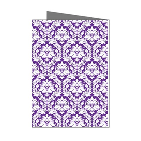 White on Purple Damask Mini Greeting Card (8 Pack) from ArtsNow.com Left