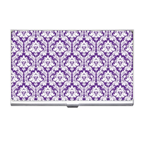 White on Purple Damask Business Card Holder from ArtsNow.com Front