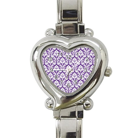 White on Purple Damask Heart Italian Charm Watch  from ArtsNow.com Front