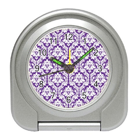 White on Purple Damask Desk Alarm Clock from ArtsNow.com Front