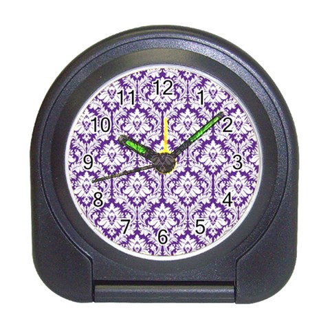 White on Purple Damask Desk Alarm Clock from ArtsNow.com Front